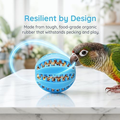 3 Pack Bird Foraging Toys, Parrot Chew & Treat Dispenser Balls, Slow Feeder Enrichment Rubber Toys for Parakeets, Cockatiels, Conures, Lovebirds, Small Birds & Small Pets