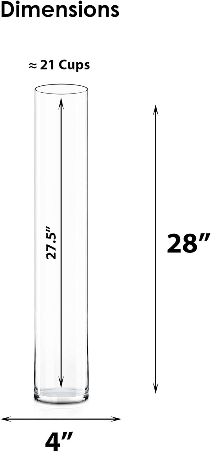 CYS Excel Clear Glass Cylinder Vase (H:28" D:4") | Multiple Size Choices Glass Flower Vase Centerpieces | Hurricane Floating Candle Holder Vase