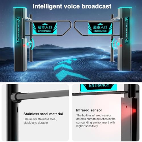 Automatic Supermarket Swing Door, Stainless Steel Entrance and Exit Device, Smart Door Opening, Voice Broadcast, Light Display, for Store/Library, Black
