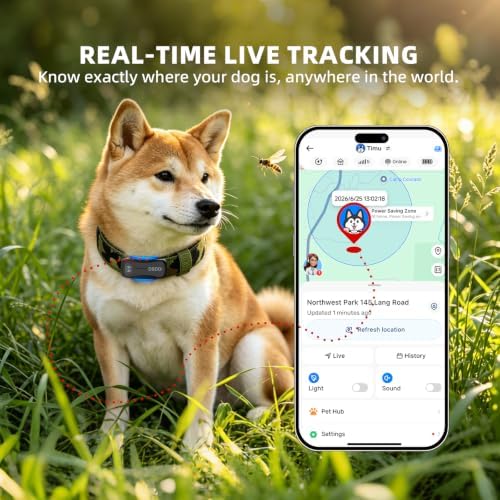 DBDD GPS Tracker for Dogs with 36 Month Subscription, Real-Time Location, Electronic Fence, Health Monitoring, Waterproof, for Medium Large Dogs, iOS Android