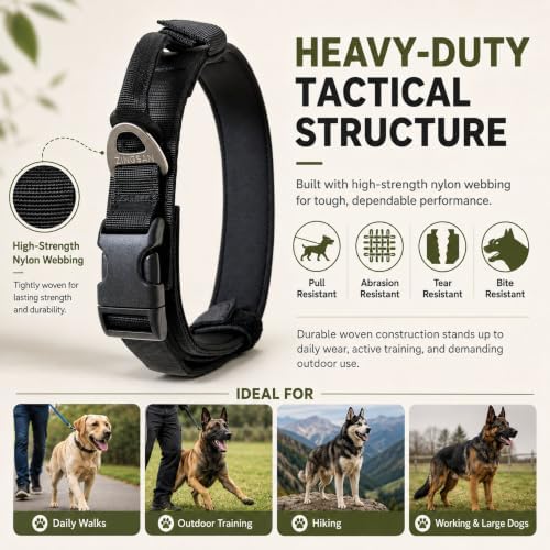 Tactical Dog Collar with NFC Smart ID Tag for Medium and Large Dogs