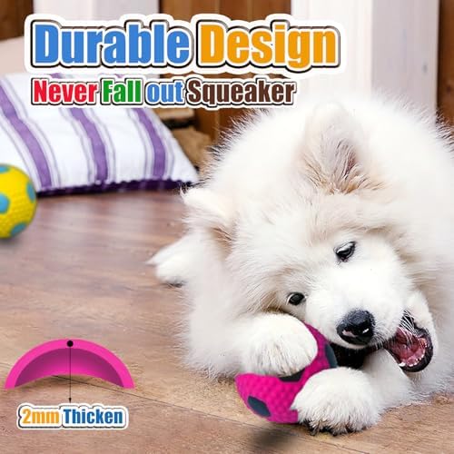 HOLYSTEED Squeaky Dog Toys for Medium Dogs, 2.6" Round Latex Soccer Balls