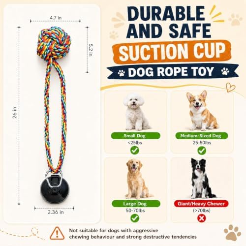 Dog Rope Toys for Aggressive Chewers, Strong Suction Base, Interactive Dog Toys to Keep Busy, Tough Tug of War Dog Toys for Large, Medium & Small Dogs (Multicolored, Suction)