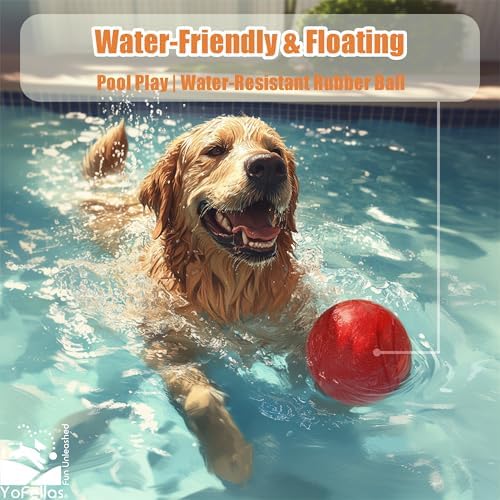 YoFellas Solid Red Rubber Dog Toy – Ultra Bounce, Indestructible Chew & Fetch Toy for Aggressive Chewers, Interactive Training for Small to Large Dogs (Large, Striped)