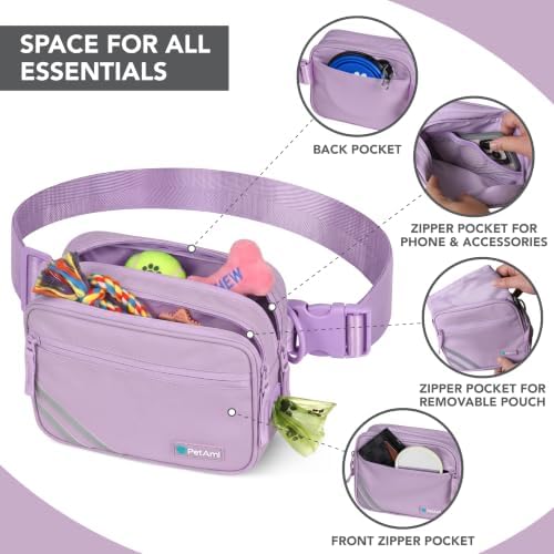 PetAmi Dog Walking Bag, 3-in-1 Crossbody Fanny Pack Treat Pouch, Purple