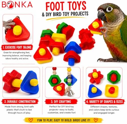 Bonka Bird Toys 3505 Pk6 Huge Nuts and Bolts Colorful Enticing Large Screw Interactive Foot Beak Throw Parrot Cockatoo Amazon African Grey Macaw Hyacinth