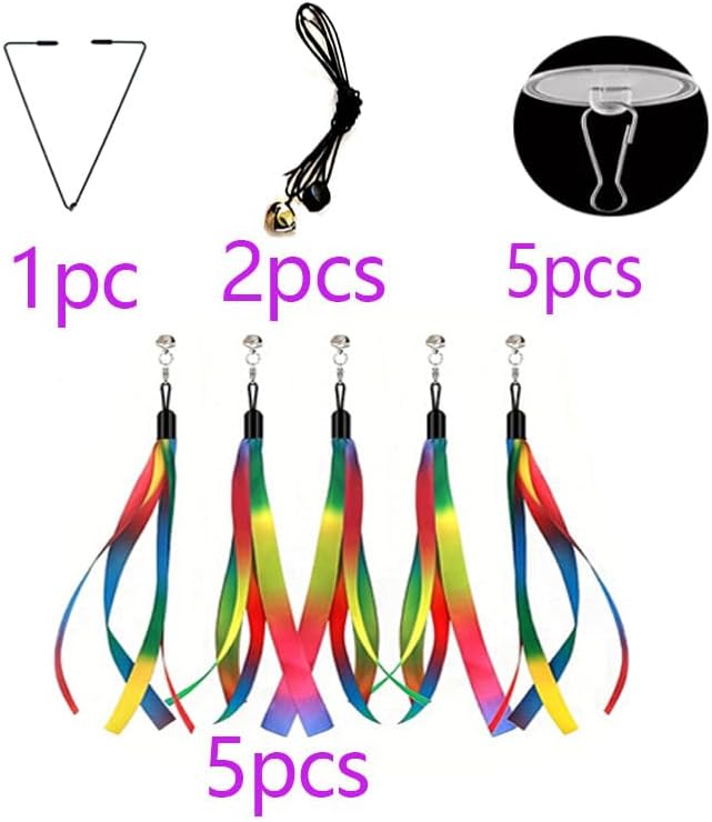 Door Hanging Cat Toys with Suction Cups, Interactive Hanging Feather & Plush Cat Toy with Bell, Assorted Replaceable Refills for Indoor Kitten Hunting Exercise & Boredom Relief (Ribbon)
