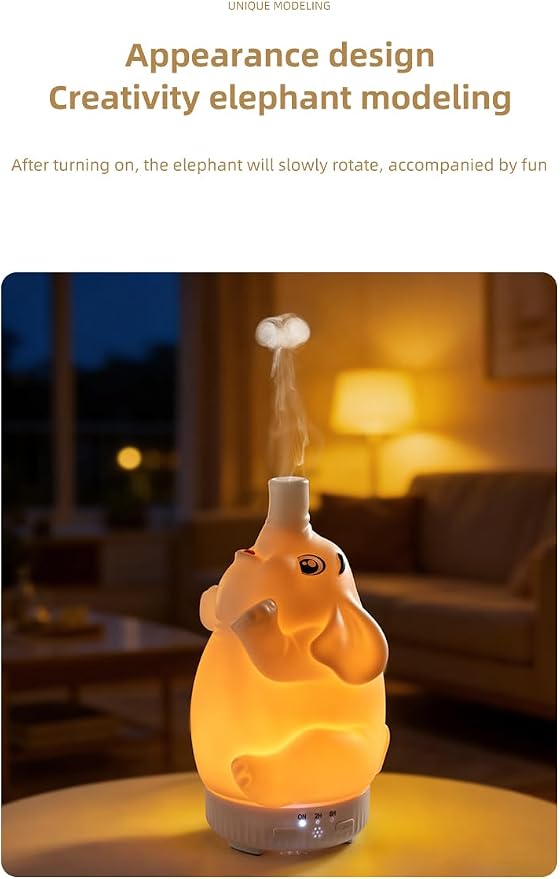 Rotating Elephant Essential Oil Diffuser 2 Modes | 2 Spray Modes, Colorful Gradient Lights, Ultrasonic Quiet Design, Decor Humidifier for Home Bedroom Office