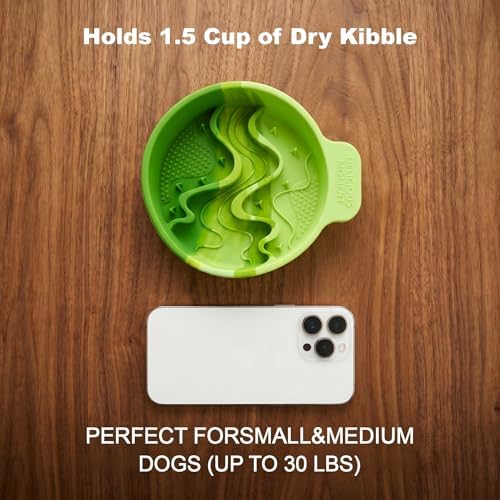 Silicone Slow Feeder Dog Bowl, Ombre Puzzle Maze with 4 Suction Cups, Flexible Travel Bowl for Fast Eaters (Blue)
