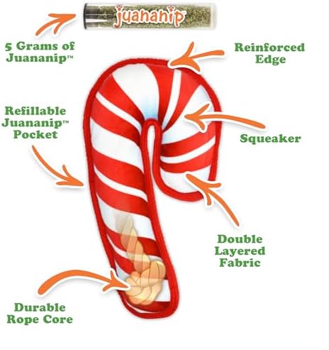 Doggijuana Tuffer Chewer Dog Toy, Candy Cane | Holiday Plush, Squeaky