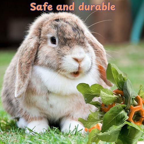 Rabbit Treat Ball Bunny Enrichment Toys with Stainless Steel Hanger Set, Veggie Feeding Rabbit Ball Toy for Bunny Hedgehog Tortoise Guinea Pig Rabbits, Pets Treat Balls Accessories (Orange)