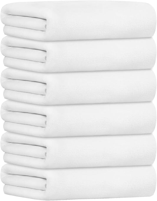 JML Bath Towels, Large Microfiber Bathroom Towel Set 6 Pack 30" x 60", Soft Absorbent Microfiber Body Towels for Adult, White