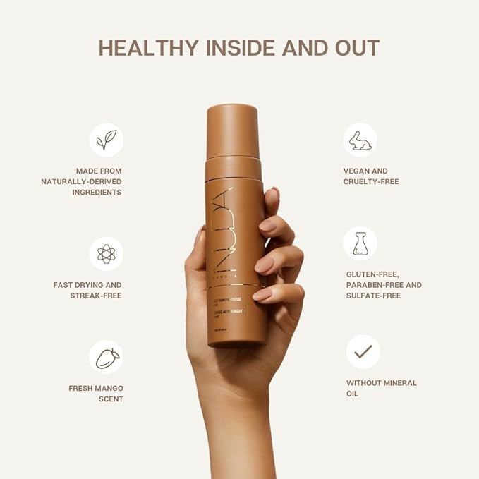 Nuda Dark Self-Tanning Mousse, Dark Face Tan Water, and Tanning Mitt Bundle