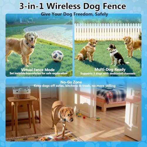 Wireless Invisible Fence System for 1-3 Dogs, 4 inch Precision