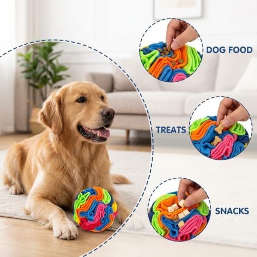 1PCS Snuffle Ball for Dogs, Interactive Slow Feeder Toy with Storage Bag, Keep Pets Occupied, Anxiety Relief for Bored Dogs, 8 Colorful Snuffle Ball with 3.94 Inch Diameter