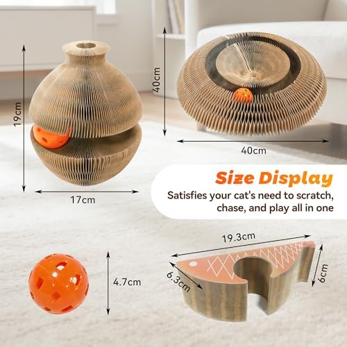 Magic Organ Cat Scratcher, Kitty Curls Cat Toys Cardboard Cat Scratching Board, Interactive Cat Toys for Indoor Cats, Mental Physical Exercise Cat Toys with Bell Ball