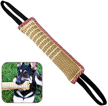ToLanbbt Dog Tug Toy, Dog Bite Jute Pillow Pull Toy with 2 Strong Handles, Perfect for Tug of War, Puppy Training Interactive Play, Bite Training Toys for Medium to Large Dogs (Pink Yellow)