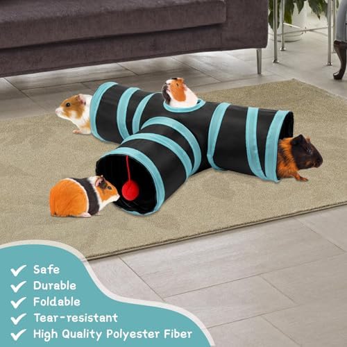 Rypet Guinea Pig Tunnel Hideout 3-Way Collapsible Pet Tubes, Blue Black