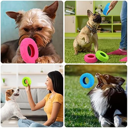 Leitee 3 Pieces Tire Chew Toy Treat Dispenser Indestructible Rubber Toy for Small to Medium Dogs Puppy Aggressive Chewers - Blue, Red, Yellow