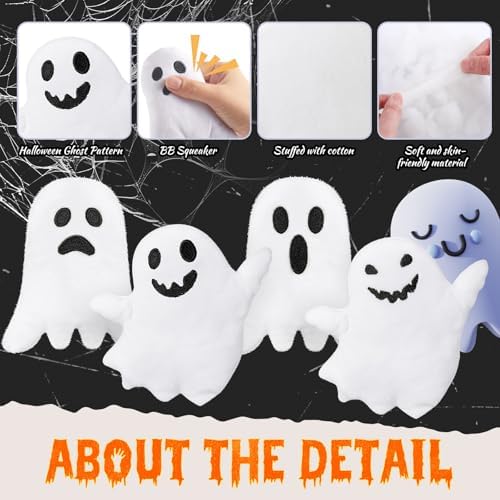 Civaner 12 Pcs Halloween Squeaky Dog Toys Bulk Ghost Stuffed Plush Toys for Dogs Interactive Teething Chew Plaything for Halloween Small Medium Large Pets Teething Cleaning and Training