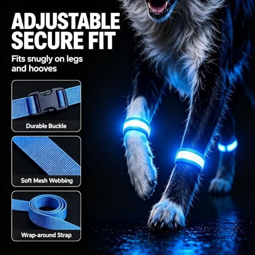 USB Rechargeable LED Pet Leg Bands 8.3×1 Inch, Adjustable 4cm | 3 Light Modes | Halloween Night Dog Walking Safety Glow Straps for Dogs, Cats & Adults 18+ (2-Pack)，Pink