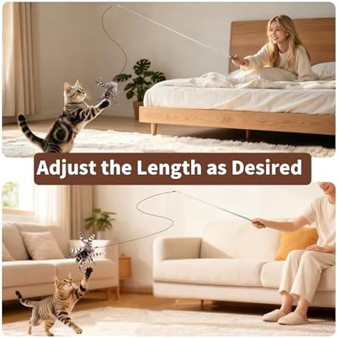 Lulu's World Retractable Cat Wand Toy 8.3"-46" Telescopic Feather Teaser