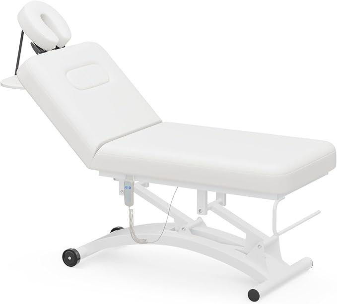 Paddie Electric Lift Spa Bed, Professional Stationary Massage Table with Hydraulic Backrest & Removable Breast Hole, Heavy Duty Medical Beauty Bed Mobile on Casters