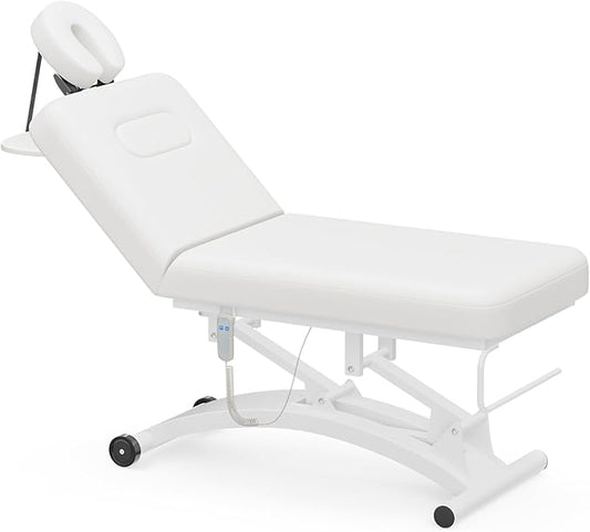Paddie Electric Lift Spa Bed, Professional Stationary Massage Table with Hydraulic Backrest & Removable Breast Hole, Heavy Duty Medical Beauty Bed Mobile on Casters
