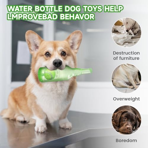 Water Bottle Dog Toy,Dog Toys for Aggressive Chewers,Water Bottle with Tennis Ball,Suitable for Small and Medium Pets to Exercise Outdoors(Green)