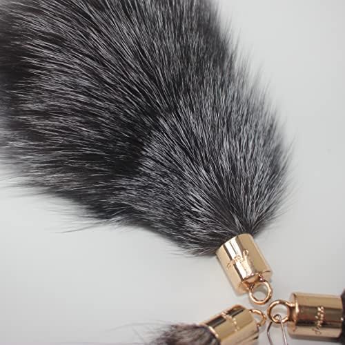 Fosrion Real Raccoon Tail Fur Cat Bites Toy with Three Section Retractable Carbon Fiber Rod (Raccoon) (Fox Fur Piece, Only Tail)