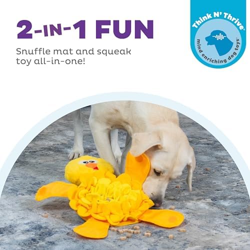 Outward Hound Nina Ottosson Snuffle Palz Squeaky Dog Toy, Chicken, 13.4" | Plush Snuffle Mat, Hidden Treat Pockets, Slow Feeder, Interactive Foraging, Non-Slip Base, Dogs & Puppies
