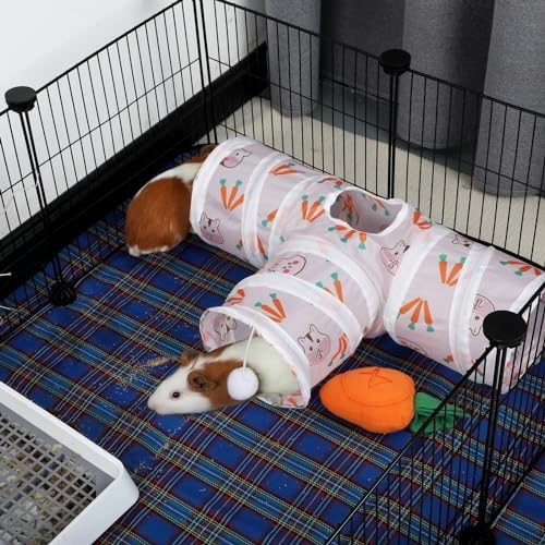 Rypet Guinea Pig Tunnel Hideout 3-Way Collapsible Pet Tubes, Carrot White