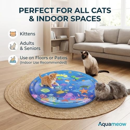 Water Cat Toy,Cooling and Refreshing Cat Water Mat,Cat Anti-Scratch Cooling Mat,Durable Cat Interactive Water Mat，26inch*26inch