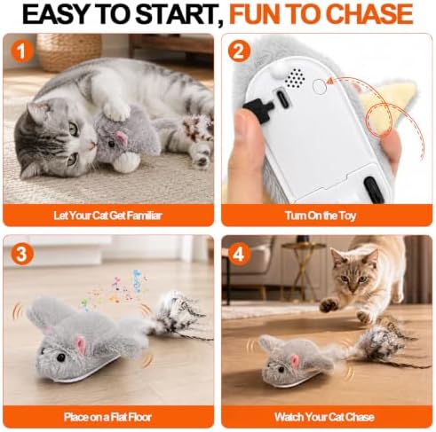 BABORUI Interactive Cat Toy Flying Mouse, Gray Mouse