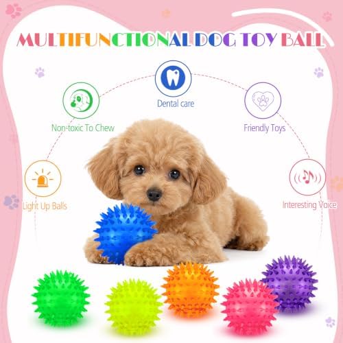 12 Pcs 2.56" Light up Squeaky Dog Balls LED Spiky Dog Toys Ball Durable Interactive Glow Fetch Balls Puppy Chew Toys for Small Medium Pet Clean Teeth