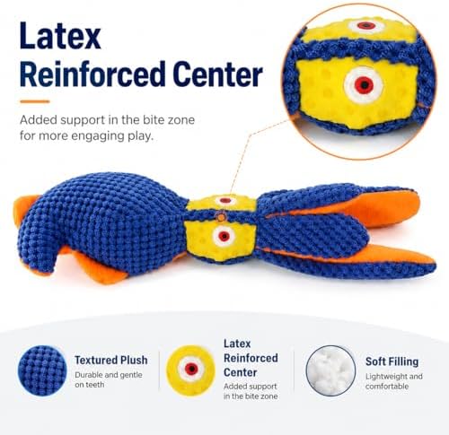 Squeaky Dog Toy, Crinkle Plush Squid for Small & Medium Dogs
