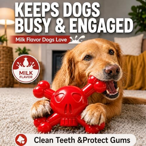 Dog Chew Toys for Aggressive Chewers, Durable Nylon Tough Chew Toy for Small & Medium Dogs, Bacon Flavor Skull Dog Toy to Keep Dogs Busy Indoors, Helps Reduce Boredom