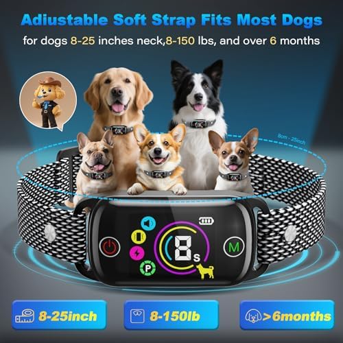Dog Bark Collar for Large Medium Small Dogs,Smart Automatic AI Bark Collar for Dogs,Effective Anti-Barking Training Collar, with IP67 Waterproof, 4 Safe Training Modes and 8-Level Sensitivity