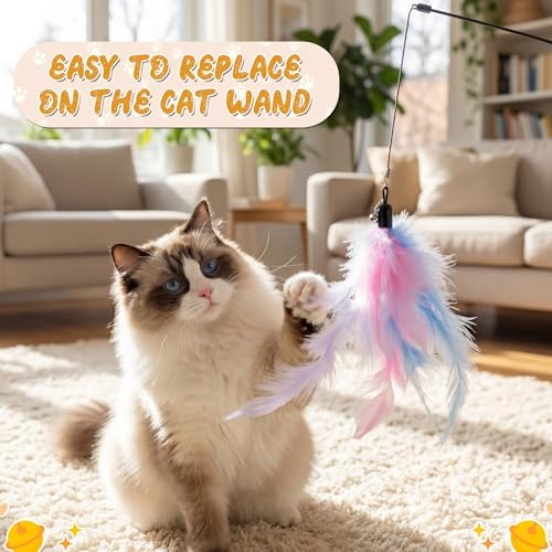 Leitee 50 Pcs Cat Feather Toys Bulk Wand, Vibrant Color, Classic Style