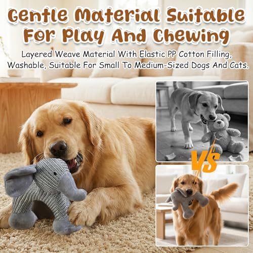 Dog Toys for Aggressive Chewers–Durable Linen Squeaky Toys with Built-in Squeaker, Tough Indestructible Plush Stuffed Animals for Small Medium Dogs, Animal Design to Relieve Boredom & Anxiety(Monkey)