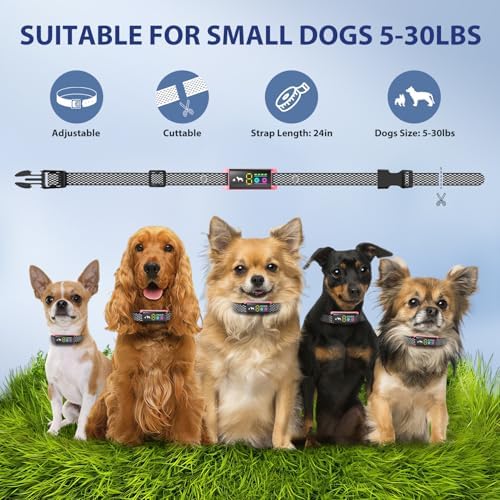 Anti-Bark Collar for Small Dogs, No Shock Bark Collar with Beep & Vibration, 1-5 Sensitivities Adjustable, Rechargeable Barking Collar, IP67 Waterproof - Humane Bark Collars, Rose Pink