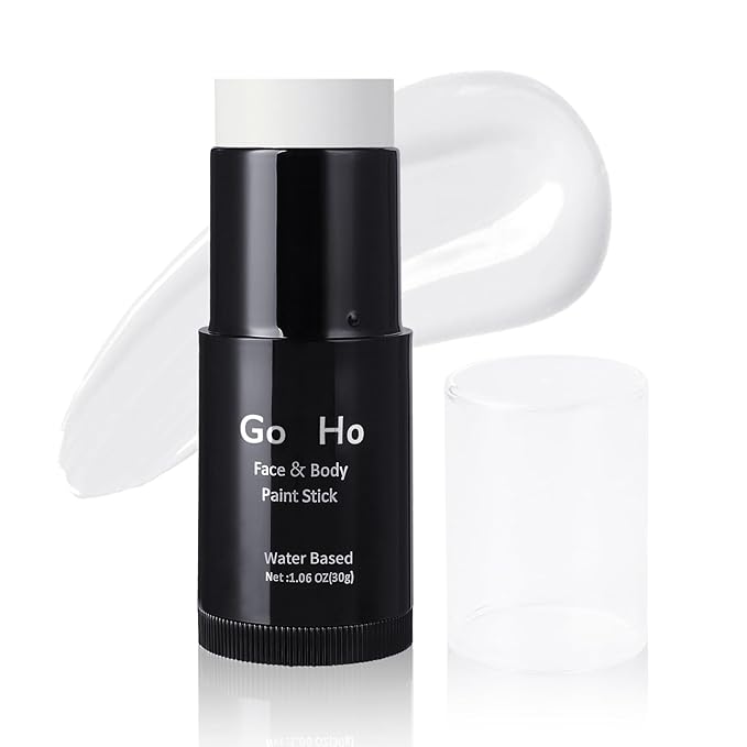 Go Ho White Face Paint,Washable Formula Face Paint Stick,Non-toxic Full-coverage Cream to Powder White Face Body Paint for Halloween Cosplay Zombie Skeleton Clown Goth Makeup