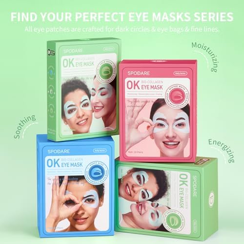 Bio-Collagen OK Eye Mask, Firming & Hydrating Under Eye Patches for Puffy Eyes and Dark Circles, Deep Moisturizing & Soothing Eye Mask for Women and Men - 6 Pairs, Calm Green