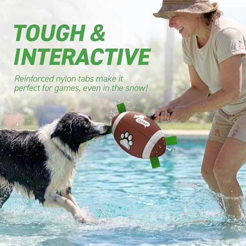 QDAN Dog Toys Football, Interactive Dog Toys for Tug of War,Superbowl Football Party Decorations Favor, Dog Water Toy, Durable Dog Balls for Small & Medium Dogs(8 inch) | Superbowl Football Party Decorations Favor, Durable Dog Balls with Straps for Sma...