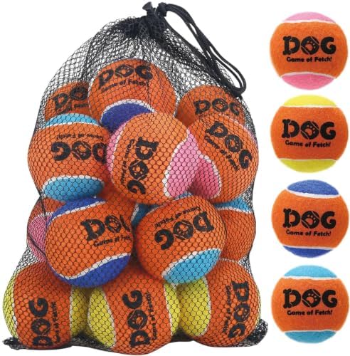 AMA SPORT Squeaky Tennis Balls for Dogs 2.5" Dog Tennis Balls for Throwing and Fetching Dog Toys for Training, Exercise, High Bouncing 16 Pack