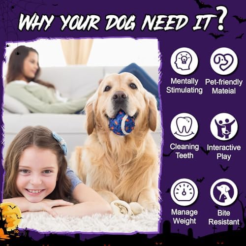 Civaner 6 Pcs Halloween Dog Toys Bulk, 2.5 Inch Squeaky Tennis Balls