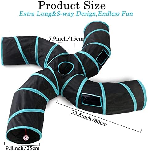 Upgraded Cat Tunnel Toy with 5 peek-a-Boo Windows, Large 4-Way Maze Tube