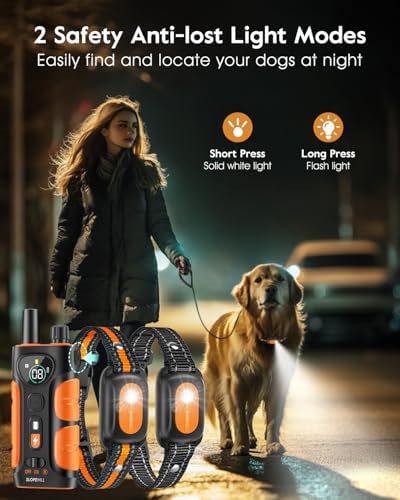 SLOPEHILL Dog Shock Collar 2 Dogs (8-140Lbs),4200FT Dog Training Collar | IP68 Waterproof e Collar with Beep,Vibration,Safe Shock,Flash Light,No Shock Model,Shock Collar for Dogs with Remote,Orange