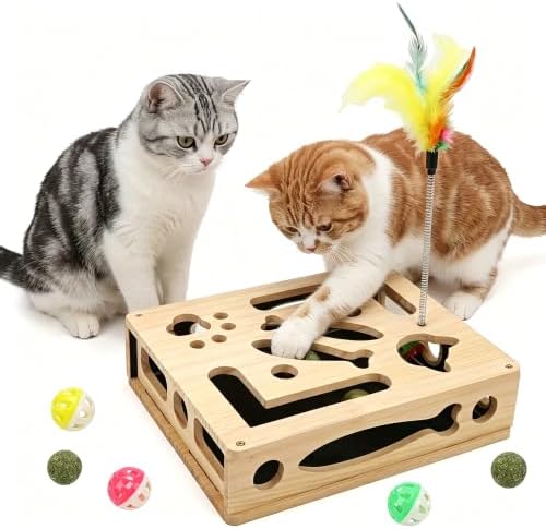 2026 New Cat Nail File Scratcher Puzzle Enrichment Box with Built-in Sandpaper 5 Balls & 1 Feather Wand Toys, Rufftopia Cat Claw Saver Interactive Toy Stress-Free Alternative to Clippers & Grinders