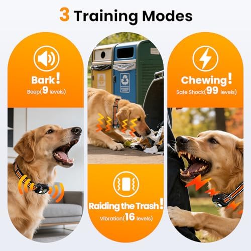 2 in1 Dog Bark and Shock Collar - 4500FT Anti Bark Collar with Remote, 3 Training Modes (Tone, Vibration, Safe Shock), IP67 Waterproof, Portable Training Collar for Medium and Large Dogs (5-120lbs)